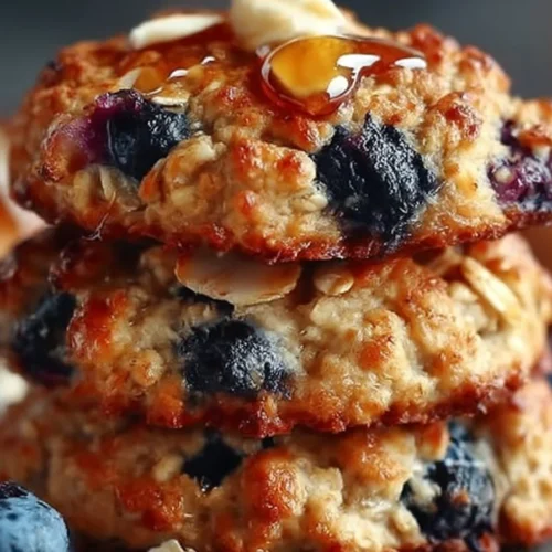Banana Blueberry Oatmeal Breakfast Cookies stacked on a plate