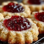 Delicious jelly thumbprint cookies on a plate with colorful fruit jam filling