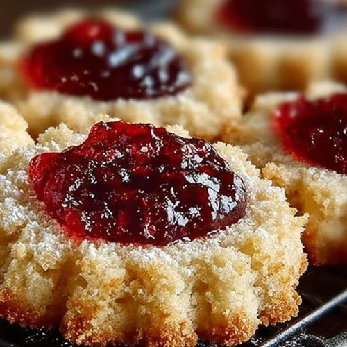 Delicious jelly thumbprint cookies on a plate with colorful fruit jam filling