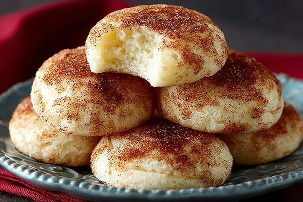Delicious freshly baked snickerdoodles cookies with cinnamon sugar coating