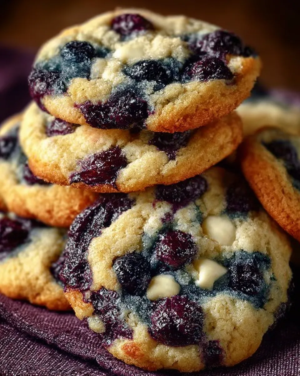 A plate of homemade blueberry cookies
Freshly baked blueberry cookies on a cooling rack
Blueberry cookies with a glass of milk
Close-up of blueberry cookies with a soft center
Blueberry cookies paired with vanilla ice cream