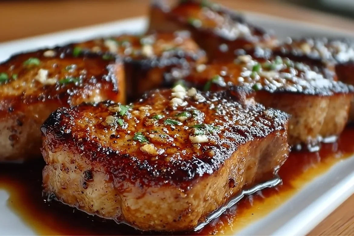 Delicious brown sugar baked beef chops served with sides