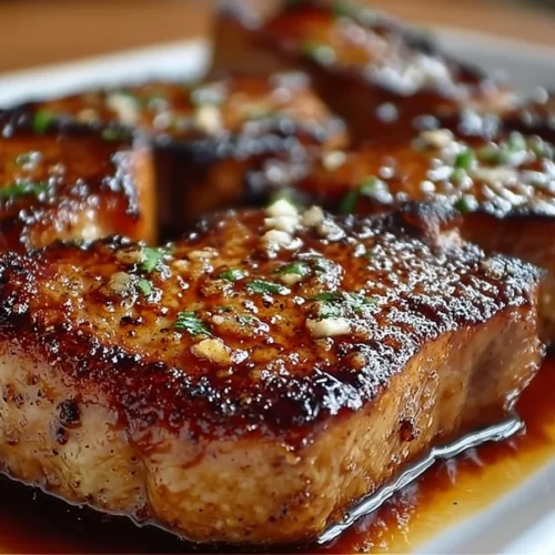Delicious brown sugar baked beef chops served with sides