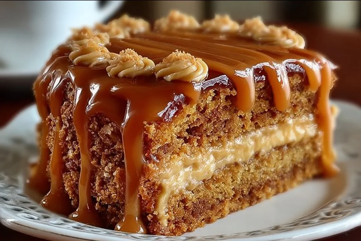 Delicious homemade butterscotch cake with caramel frosting on a plate