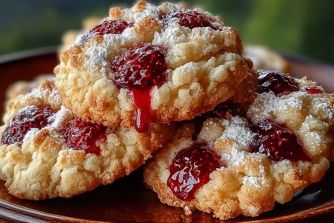Buttery raspberry crumble cookies fresh out of the oven
