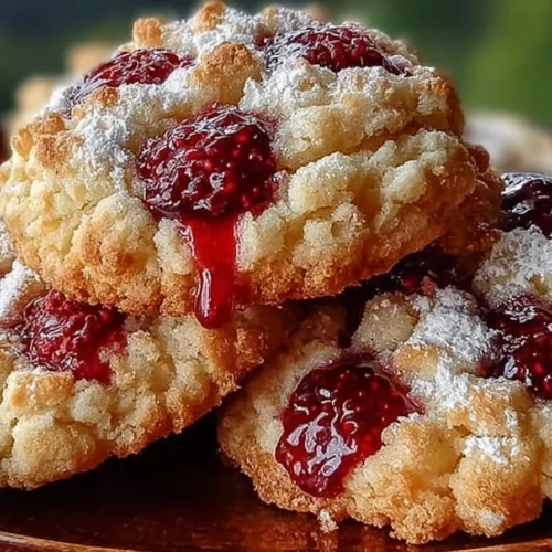 Buttery raspberry crumble cookies fresh out of the oven