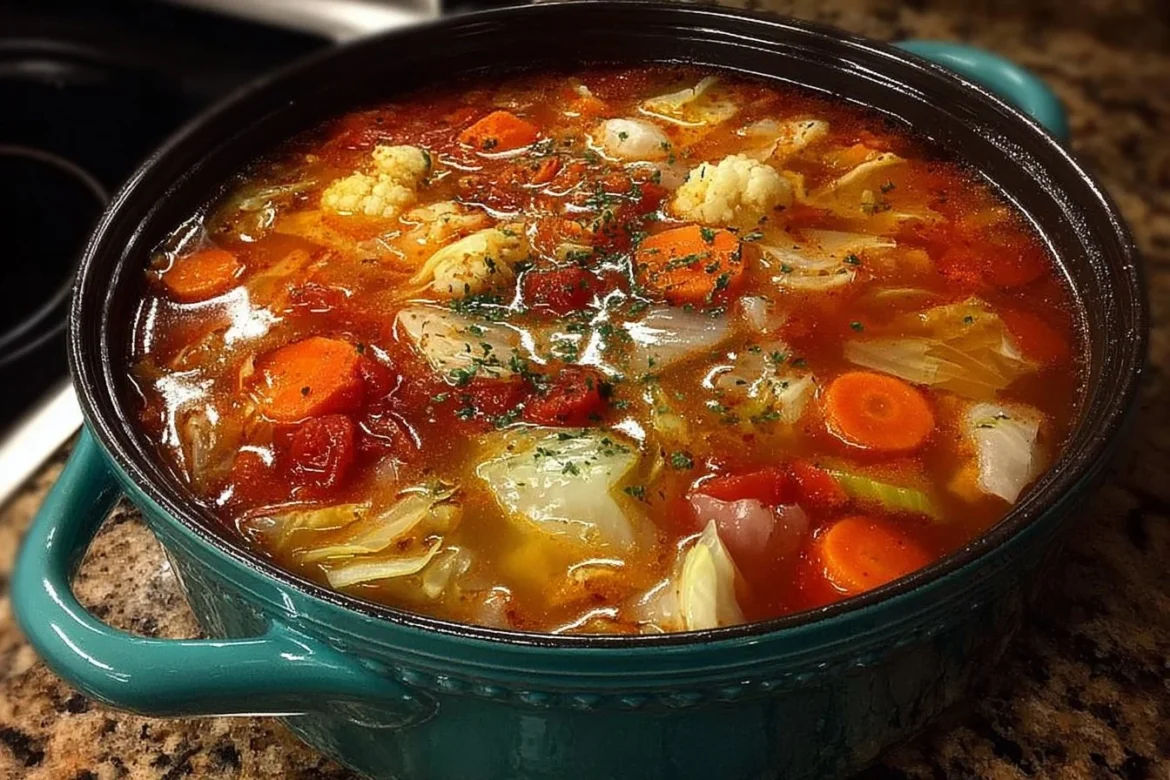 Bowl of healthy Cabbage Soup for weight loss and fat burning.
