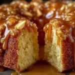 Homemade caramel apple cake topped with creamy caramel sauce