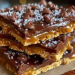 Delicious homemade caramel chocolate crunch bars stacked on a plate