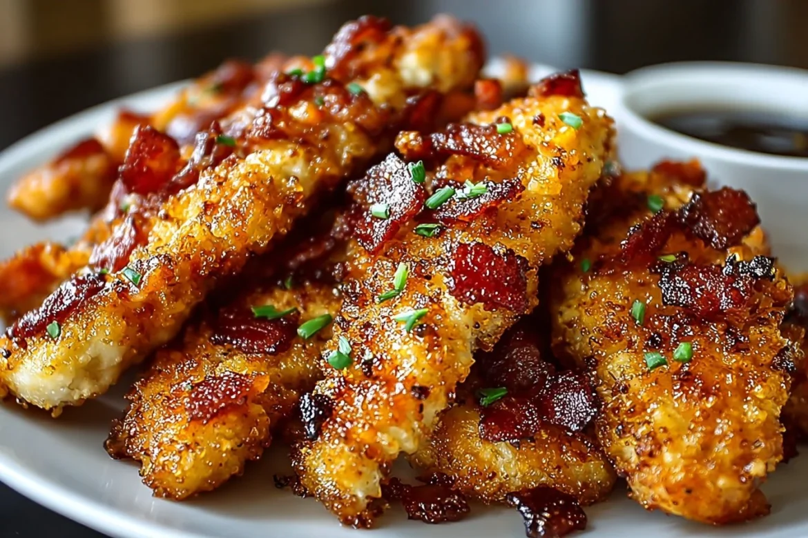 Caramelized bacon and brown sugar chicken tenders on a plate