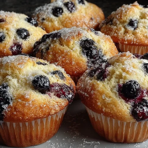 Delicious homemade blueberry muffins on a kitchen countertop