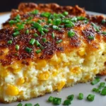 Cheddar Sweet Corn Pie served in a rustic dish with a golden crust.