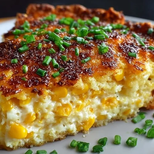 Cheddar Sweet Corn Pie served in a rustic dish with a golden crust.