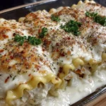 Delicious Chicken Alfredo Lasagna Roll served with herbs and cheese.