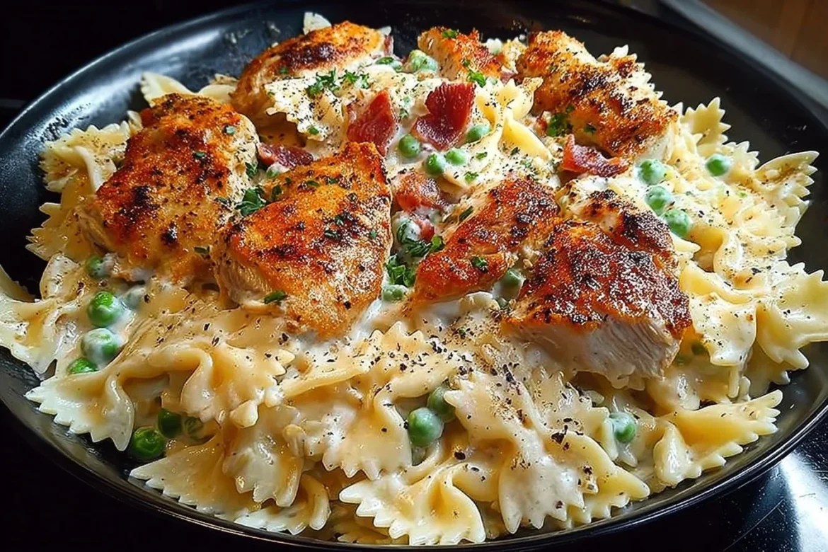 Delicious Chicken Carbonara served with cheese and parsley