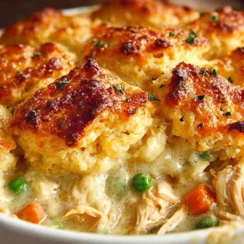 Delicious Chicken Cobbler with savory chicken and flaky topping