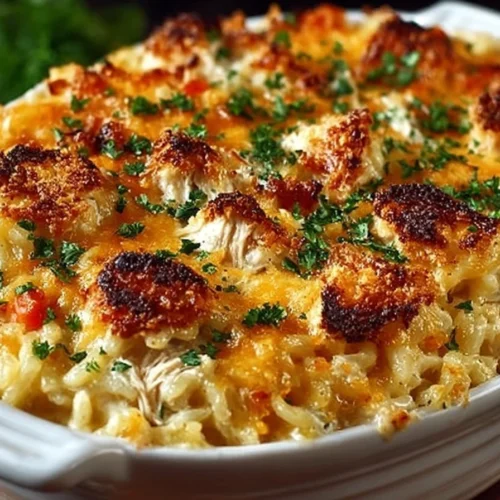 Delicious Chicken Rice-a-Roni Casserole ready to serve.