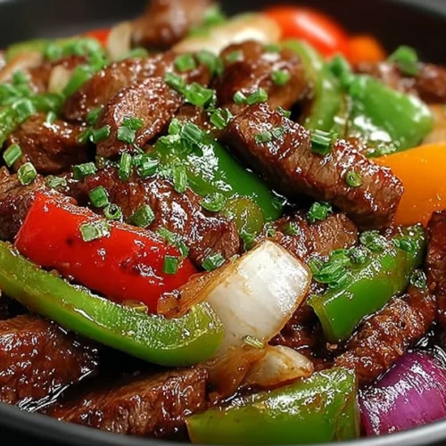Delicious Chinese pepper steak with tender beef and vibrant vegetables