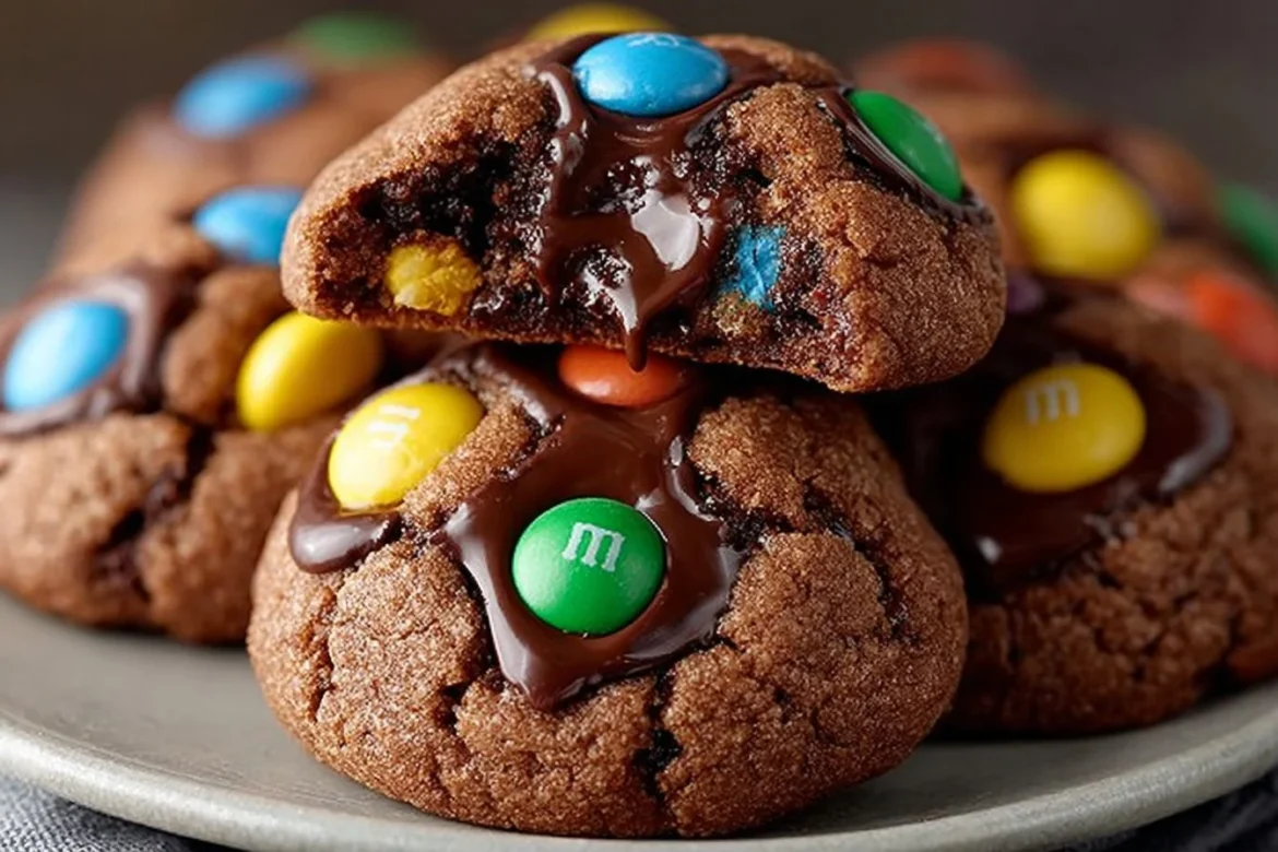 Delicious Chocolate Surprise M&M Cookies with colorful candies