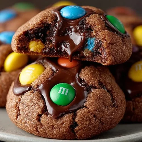 Delicious Chocolate Surprise M&M Cookies with colorful candies