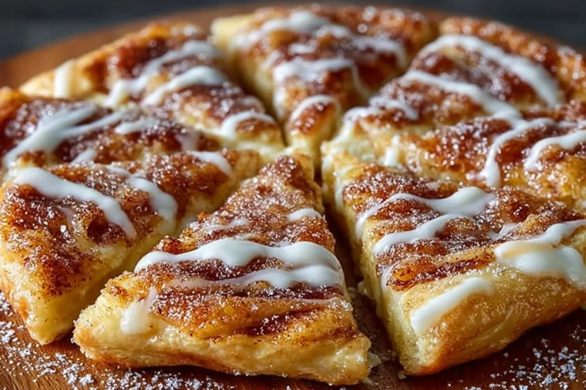 Delicious cinnamon-sugar pizza made with crescent rolls ready to serve.