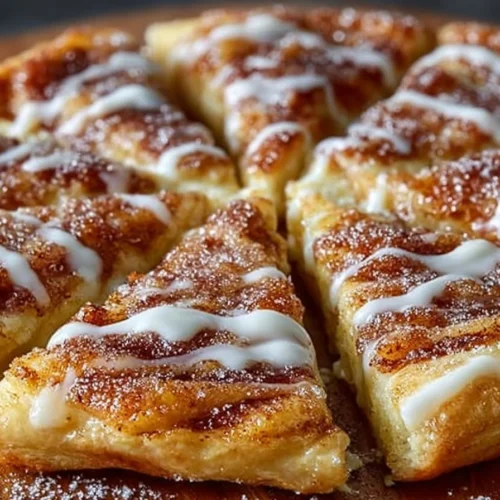 Delicious cinnamon-sugar pizza made with crescent rolls ready to serve.