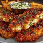 Plate of crispy Crack Chicken Tenders garnished with herbs