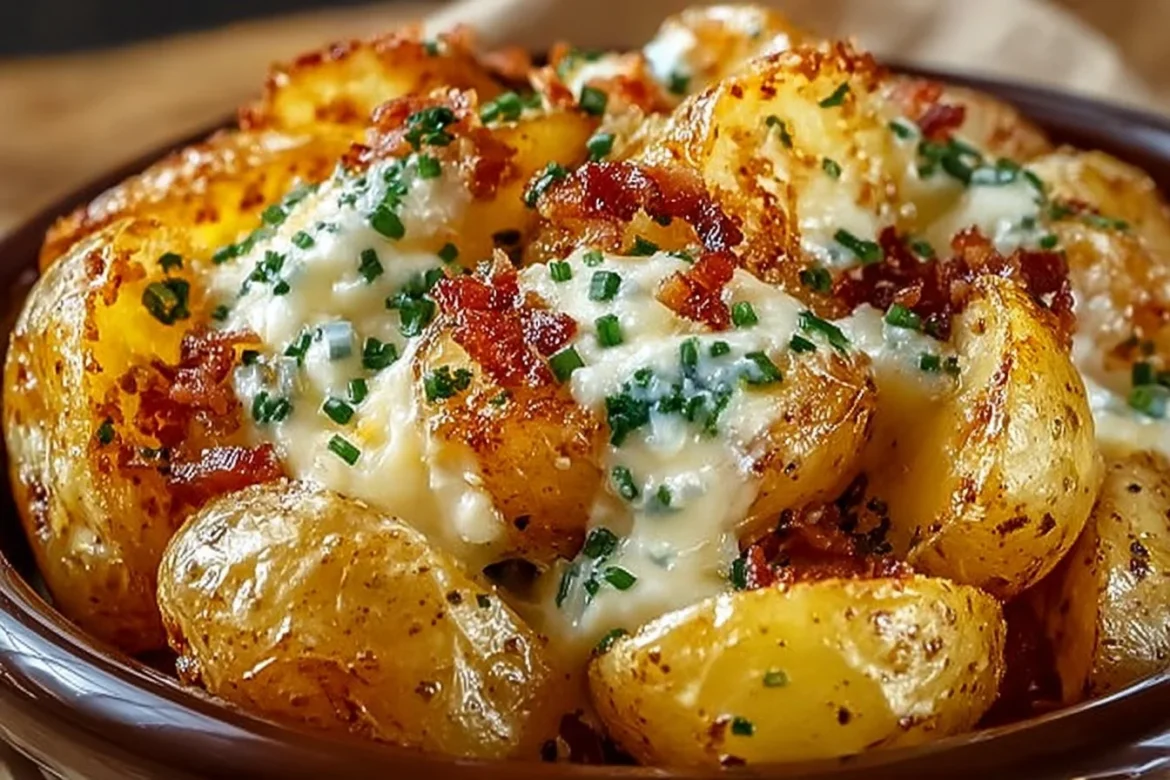 Deliciously prepared Crack Potatoes topped with herbs and spices.