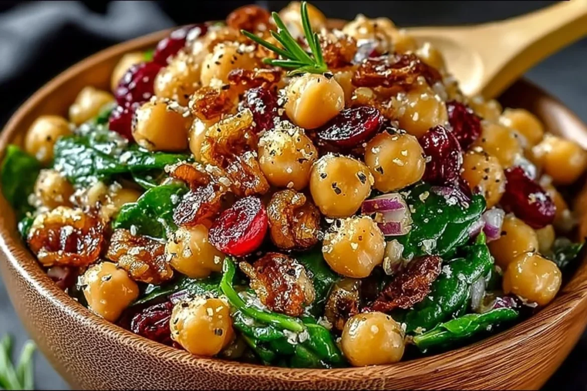 Cranberry Walnut Chickpea Salad with Orange Vinaigrette served in a bowl