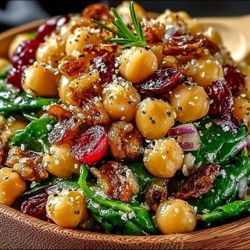 Cranberry Walnut Chickpea Salad with Orange Vinaigrette served in a bowl