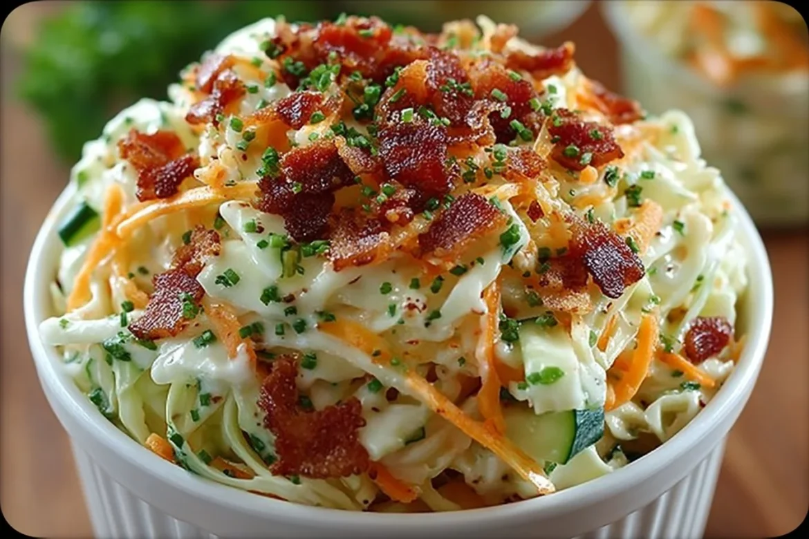 Creamy Bacon Ranch Slaw Cups served in a colorful dish