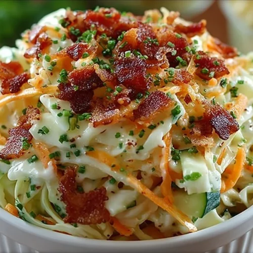 Creamy Bacon Ranch Slaw Cups served in a colorful dish