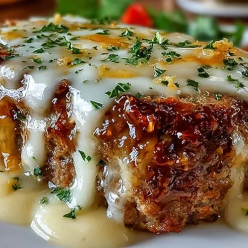 Crockpot Meatloaf with Savory Onion and Swiss Melt cooked to perfection