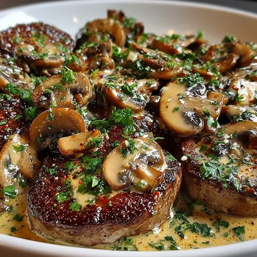 Decadent creamy mushroom sauce drizzled over a juicy steak