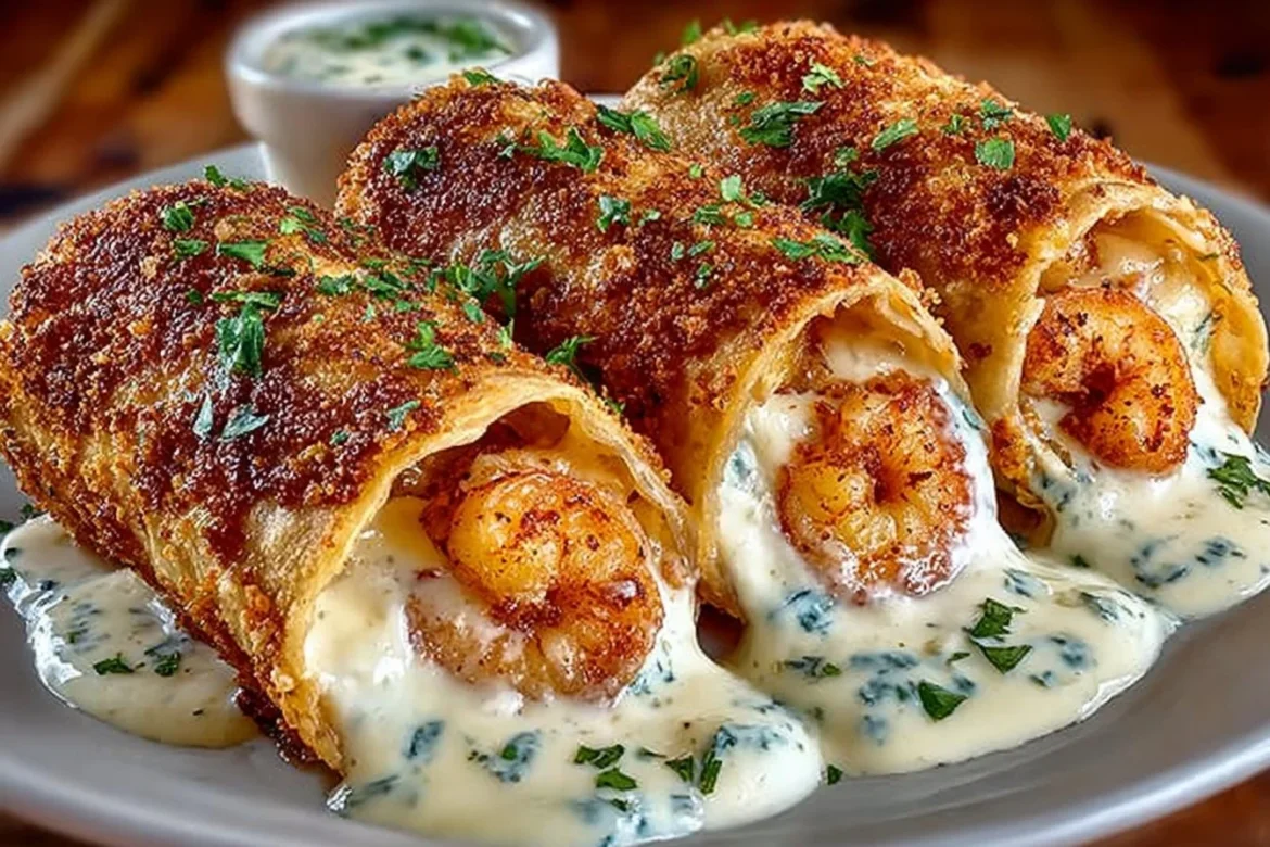 Deep-Fried Shrimp Alfredo Burrito Bites appetizer platter