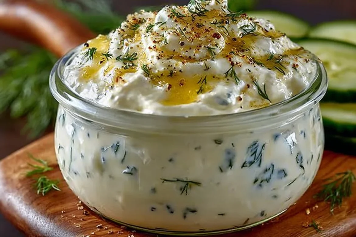 Delicious Dill Pickle Ranch dressing in a bowl with fresh ingredients.