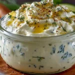 Delicious Dill Pickle Ranch dressing in a bowl with fresh ingredients.