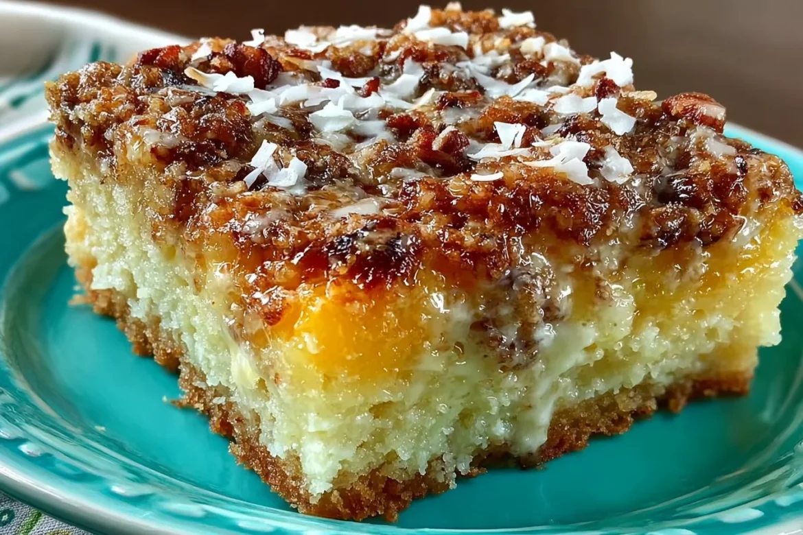 Moist and easy Do Nothing Tornado Cake topped with rich frosting