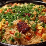 Delicious plate of freakin fantastic fried rice with colorful vegetables and proteins.