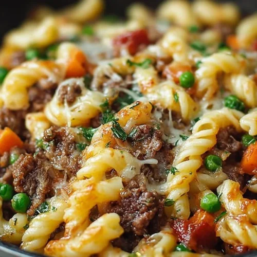 Delicious plate of French onion savory mince with melted cheese on top