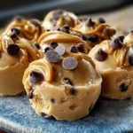 Frozen Greek yogurt peanut butter bites with chocolate chips on a plate