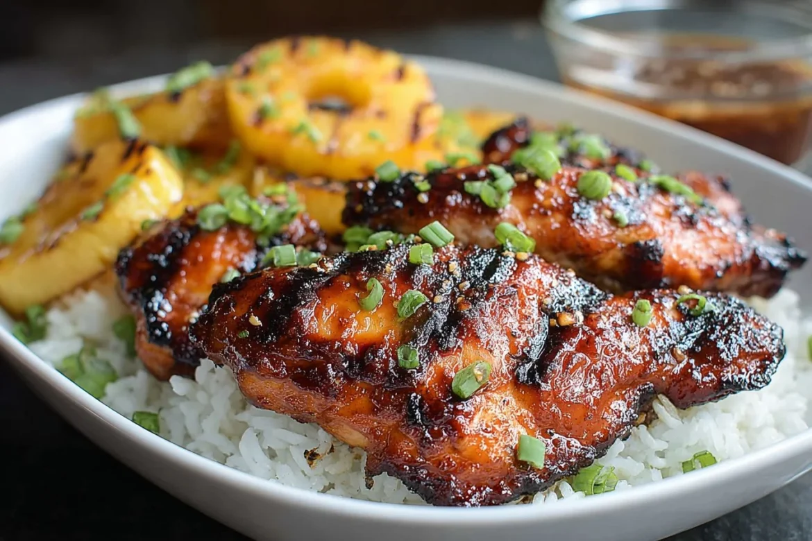 Delicious Grilled Hawaiian BBQ Chicken on the grill