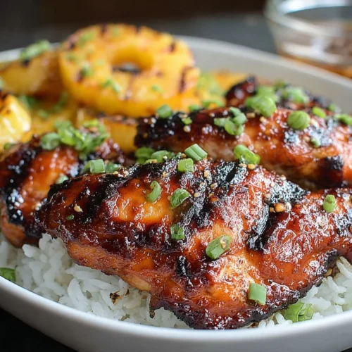 Delicious Grilled Hawaiian BBQ Chicken on the grill