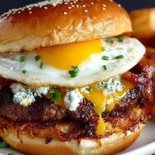 Delicious Hangover Burger loaded with toppings and flavors