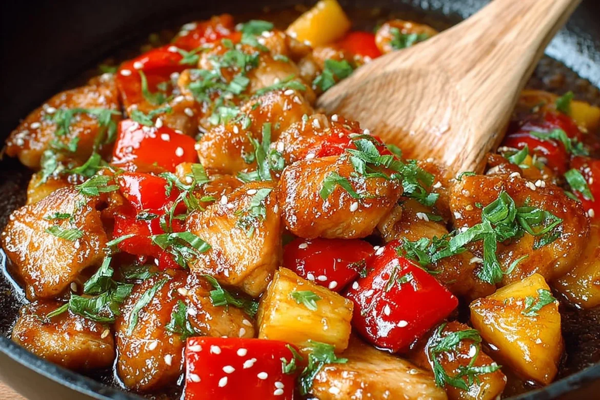 Delicious Hawaiian Chicken cooked with tropical ingredients and flavors.