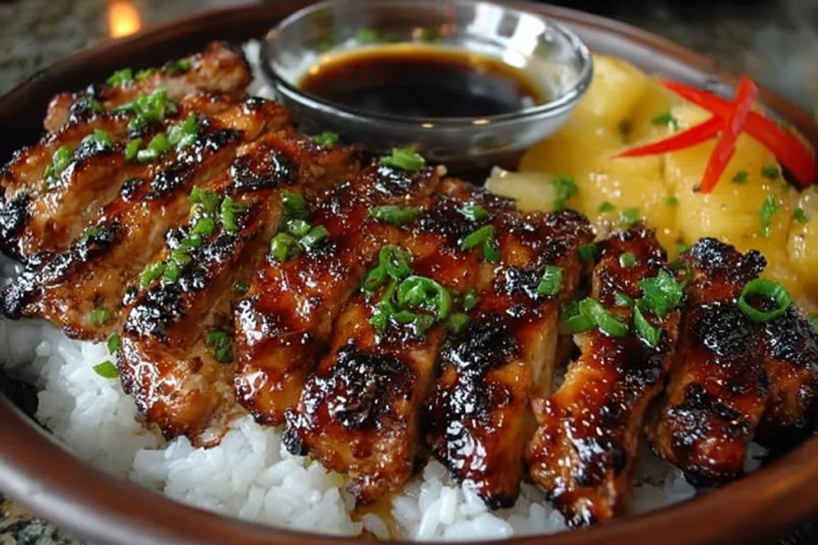 Hawaiian Style Teriyaki Chicken served with rice and vegetables