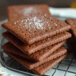 Homemade chocolate graham crackers on a rustic wooden table