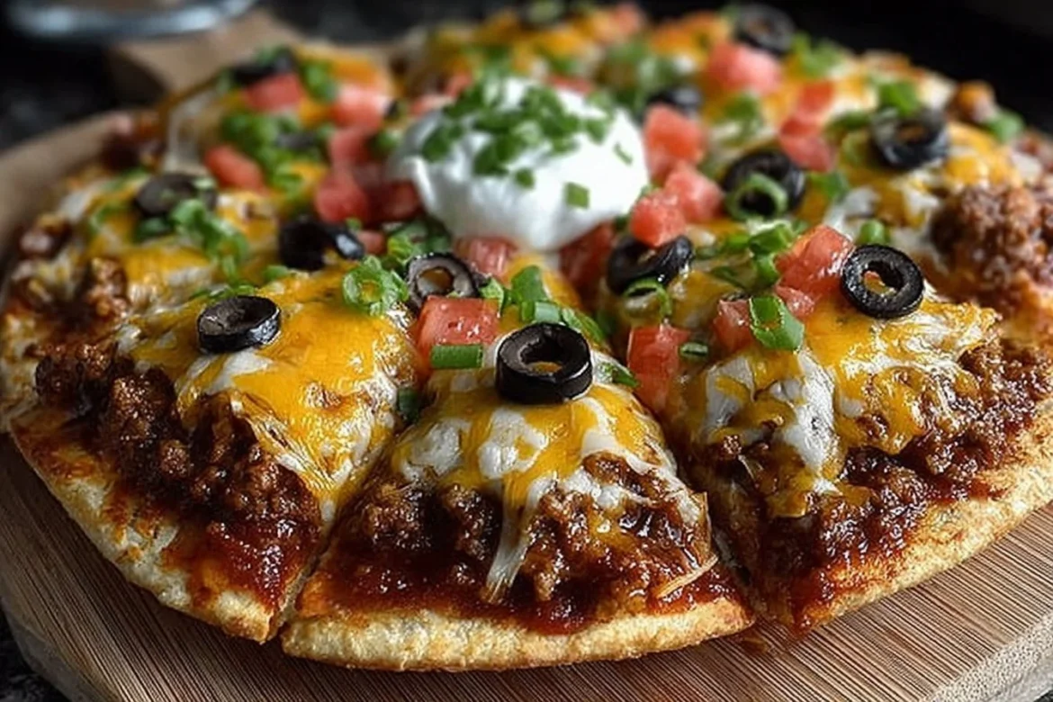 Delicious homemade Mexican pizza topped with fresh ingredients and spices