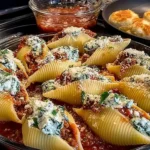 Delicious homemade stuffed shells filled with cheese and herbs served on a plate