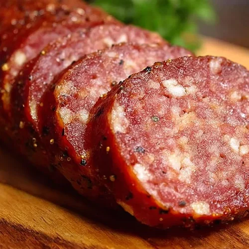 Homemade summer sausage ready to enjoy, perfect for snacks and gatherings.